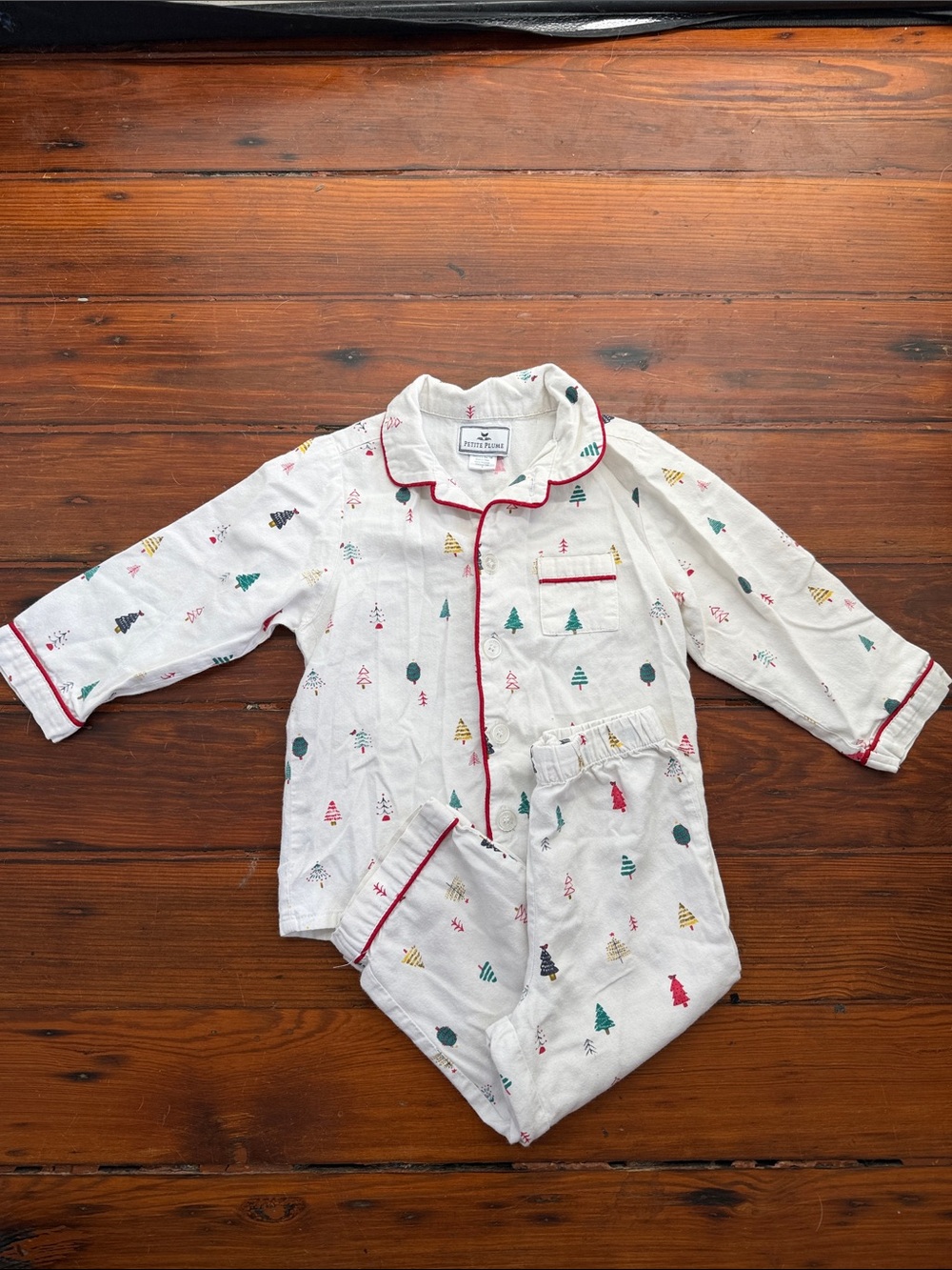 Petite Plume Holiday Christmas tree print long sleeve pants pajama set sz 3
